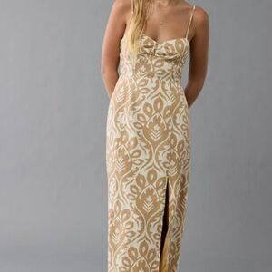 American Eagle Outfitters Cream and Tan Maxi Dress